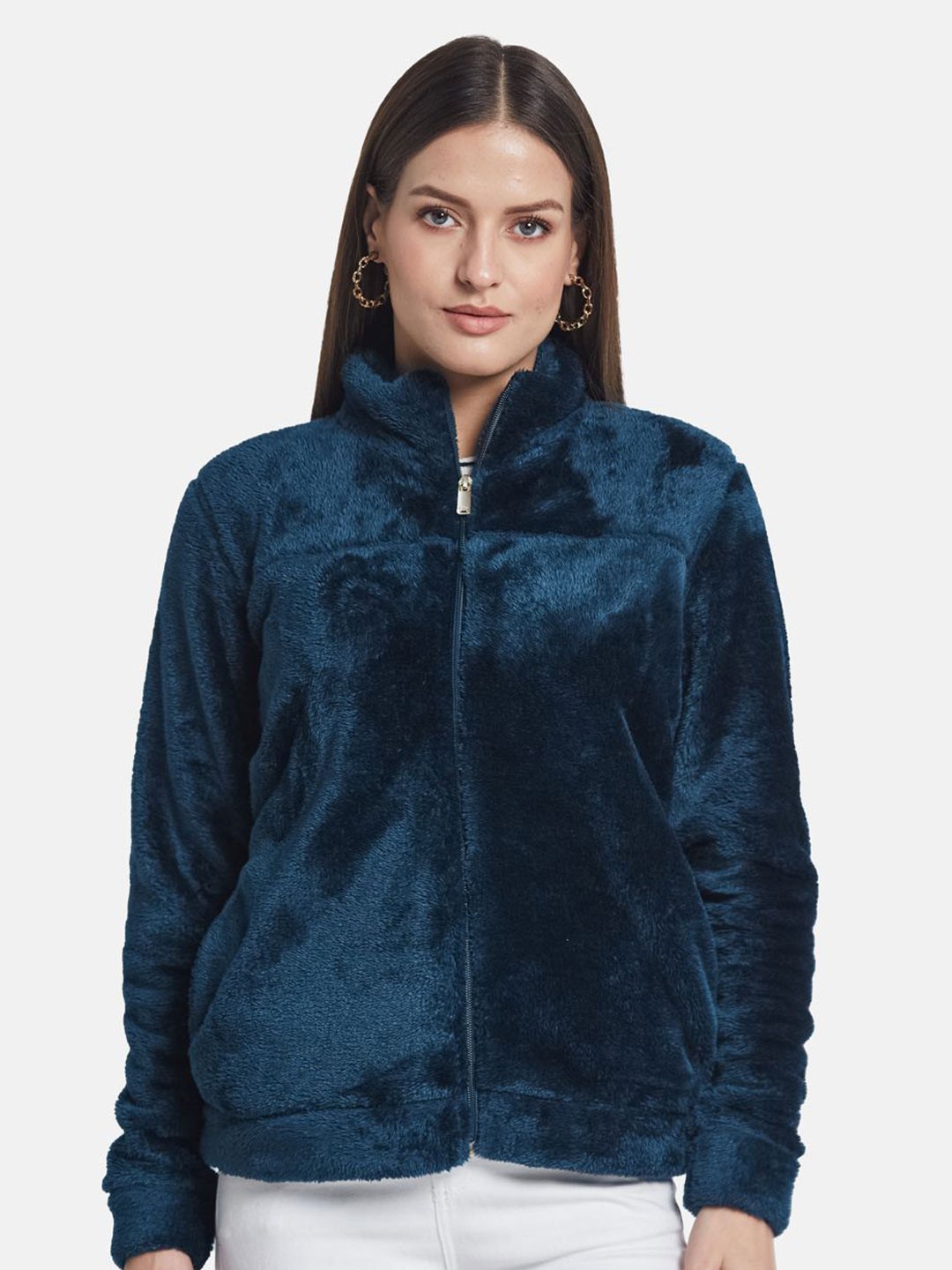 

METTLE Women Long Sleeves Front-Open Sweatshirt, Blue