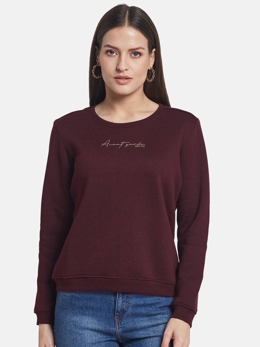 

METTLE Women Round Neck Pullover Sweatshirt, Maroon