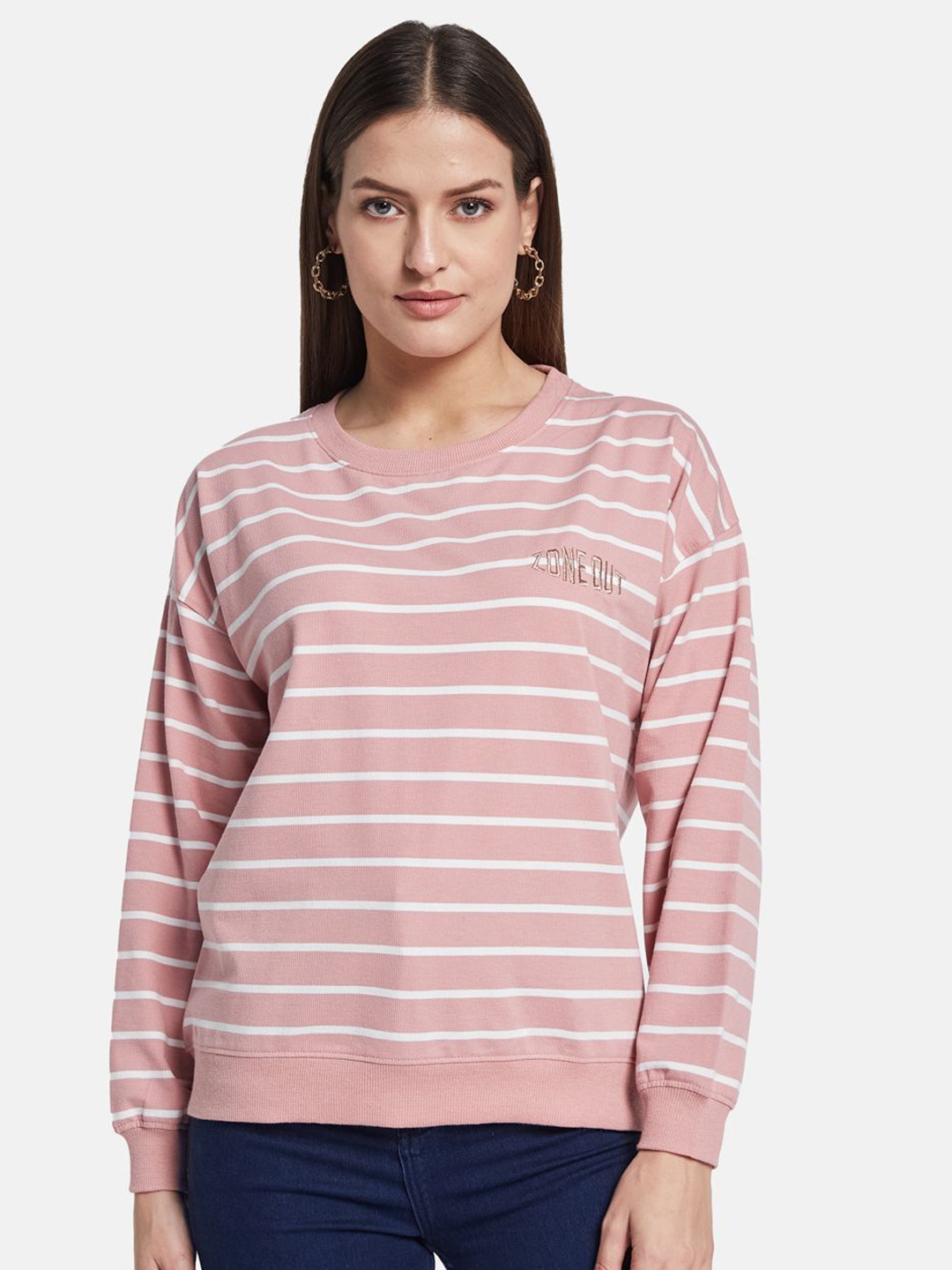 

METTLE Women Striped Sweatshirt, Pink