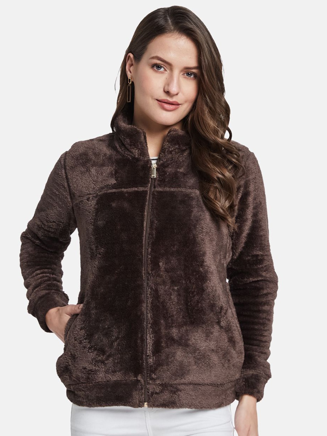 

METTLE Women Front-Open Sweatshirt, Brown