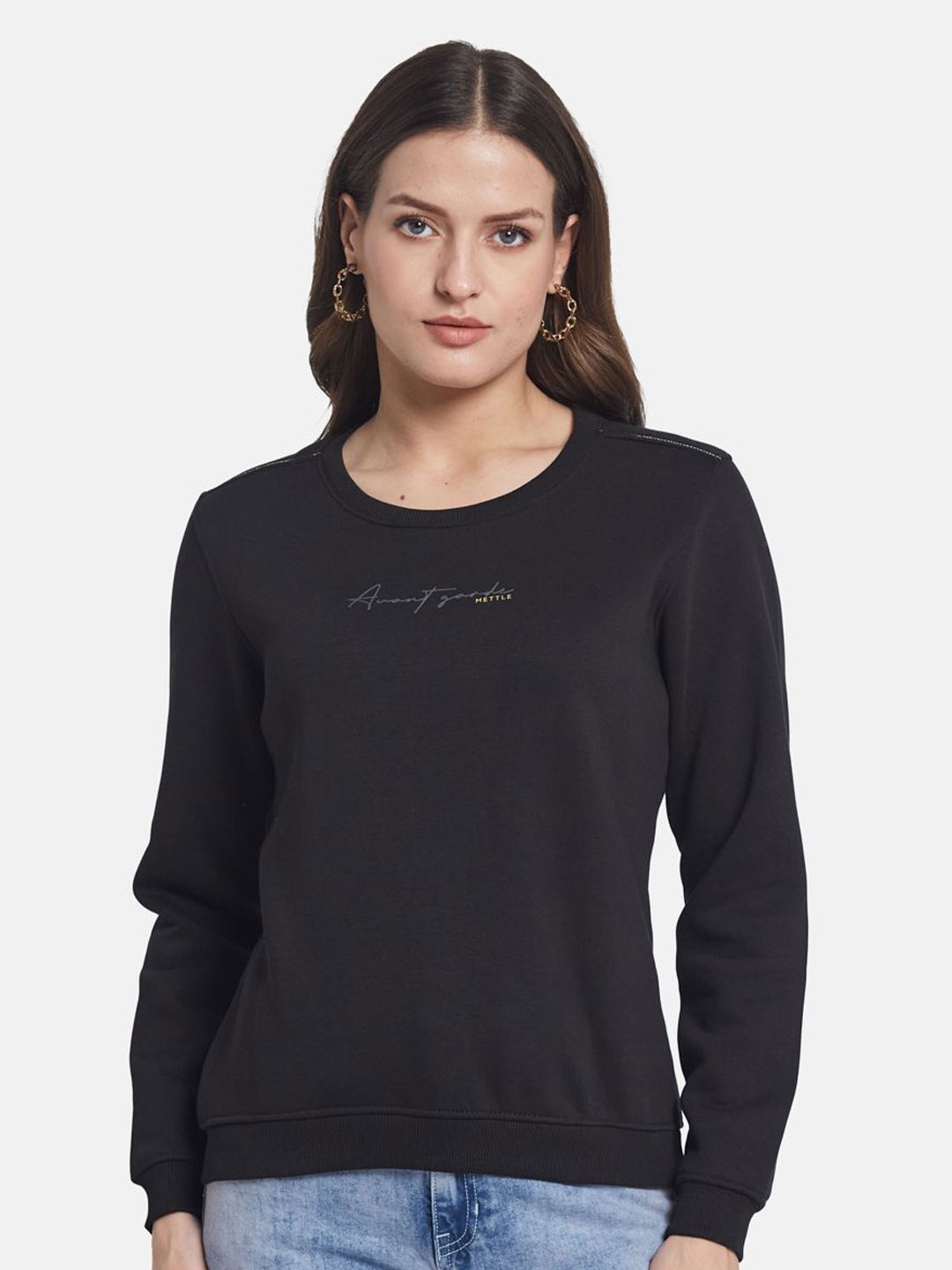 

METTLE Women Round Neck Long Sleeves Sweatshirt, Black