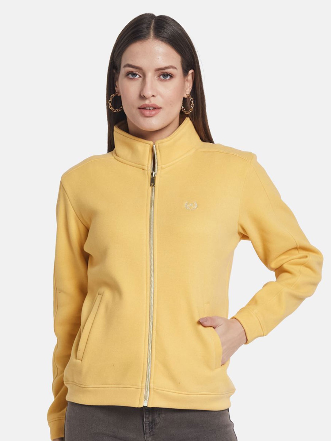 

METTLE Women Mock Collar Sweatshirt, Yellow