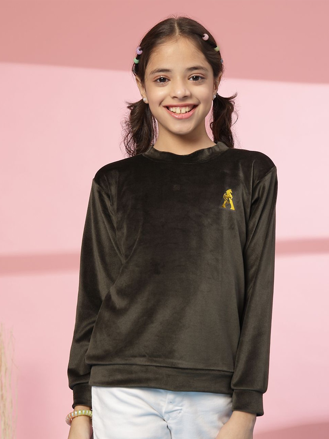 

Albion By CnM Girls Round Neck Sweater Vest with Applique Detail, Olive