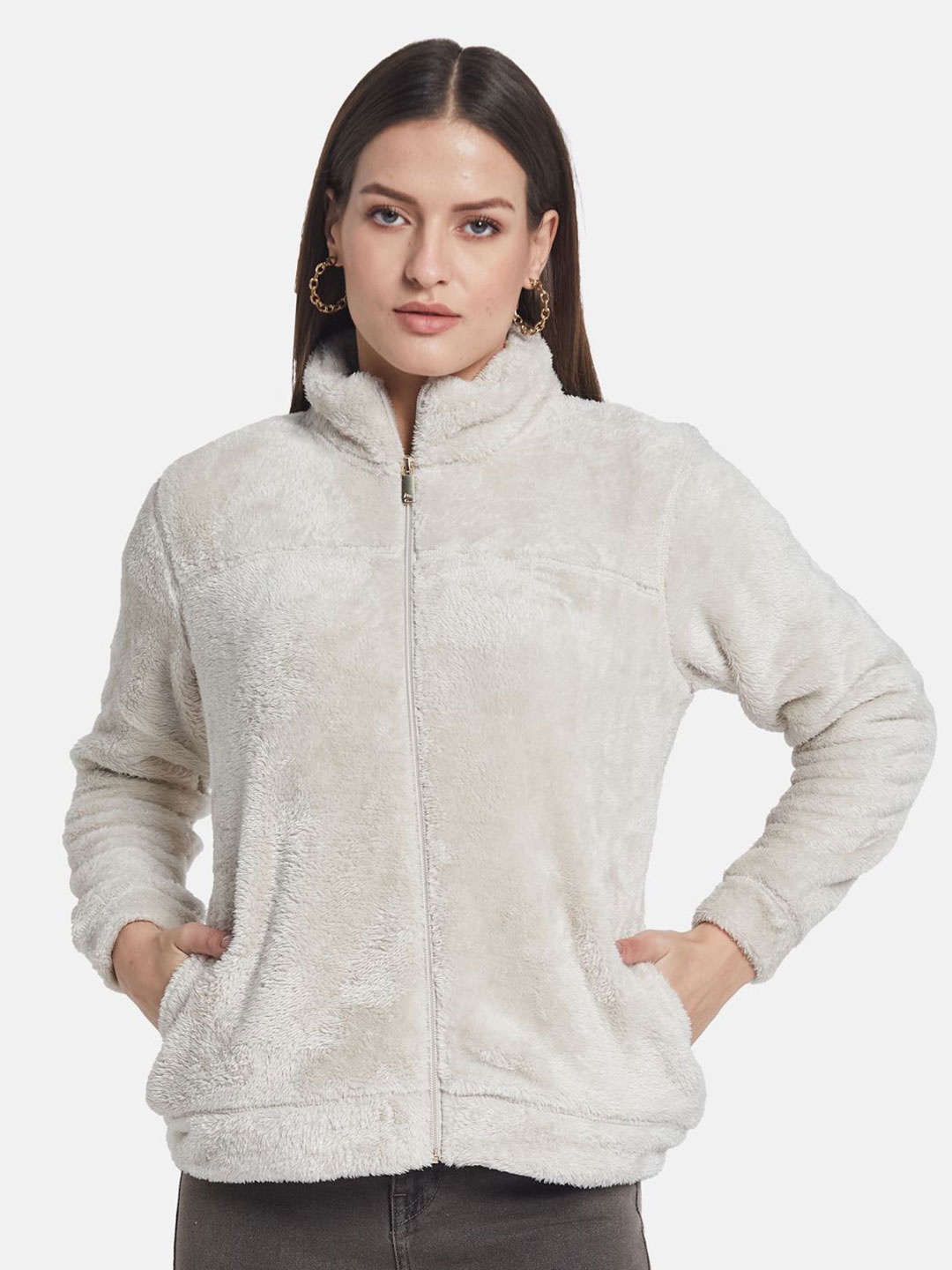 

METTLE Women Mock Collar Sweatshirt, White