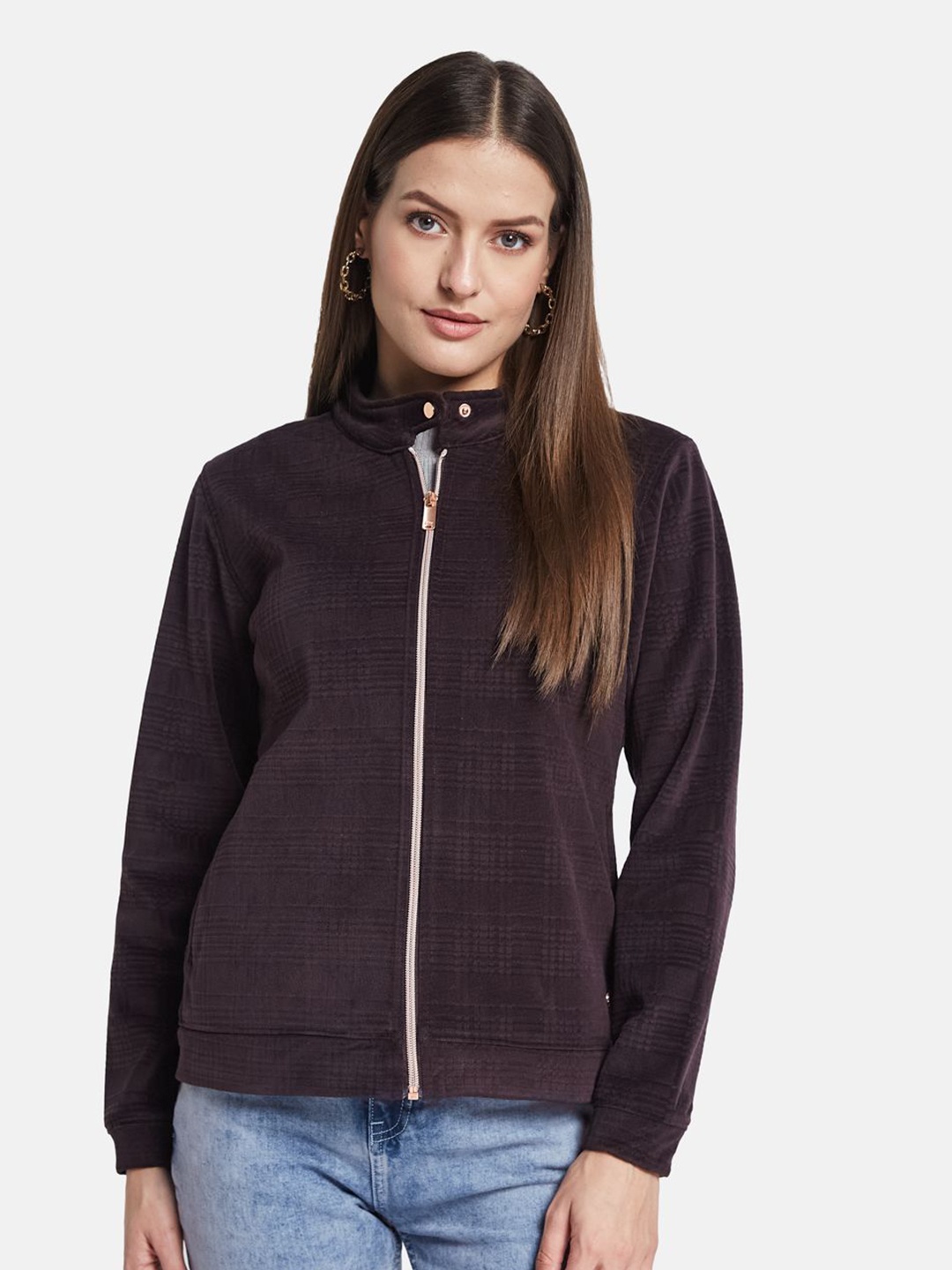 

METTLE Women Mandarin Collar Sweatshirt, Maroon