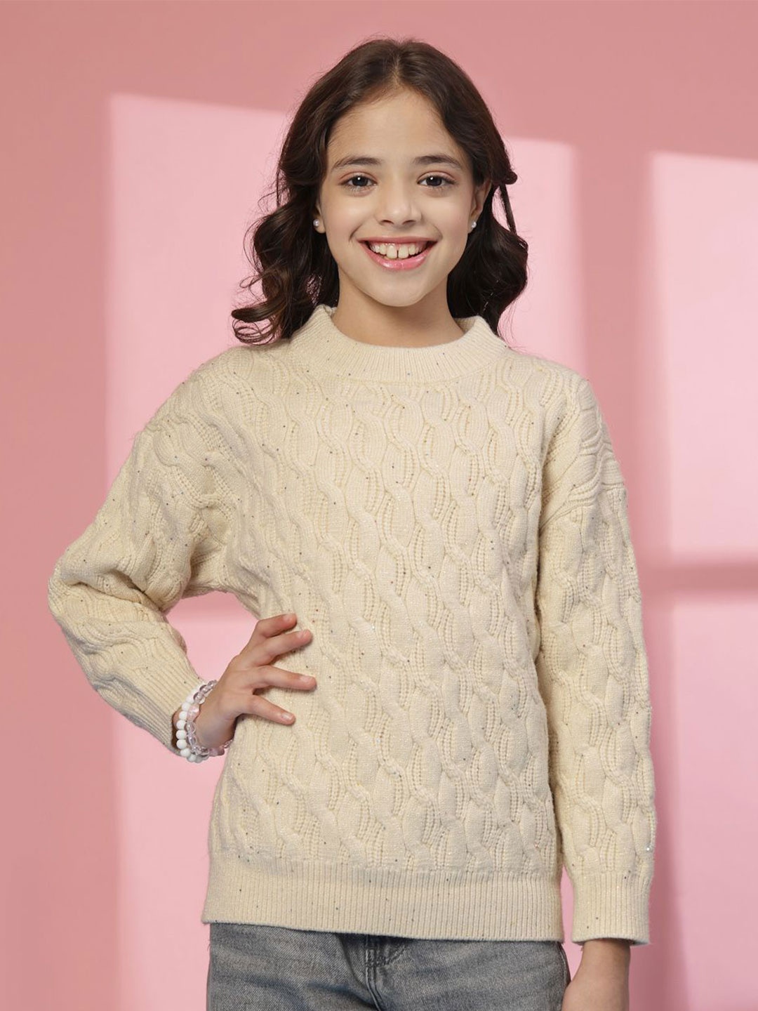 

Albion By CnM Girls Cable Knit Woollen Pullover, Cream