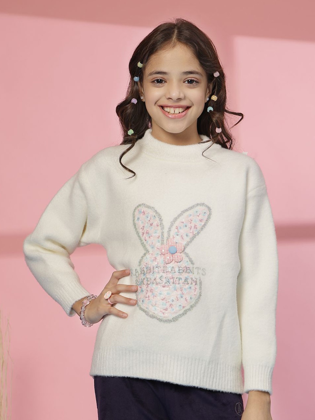 

Albion By CnM Girls Embroidered Pullover Sweater, White