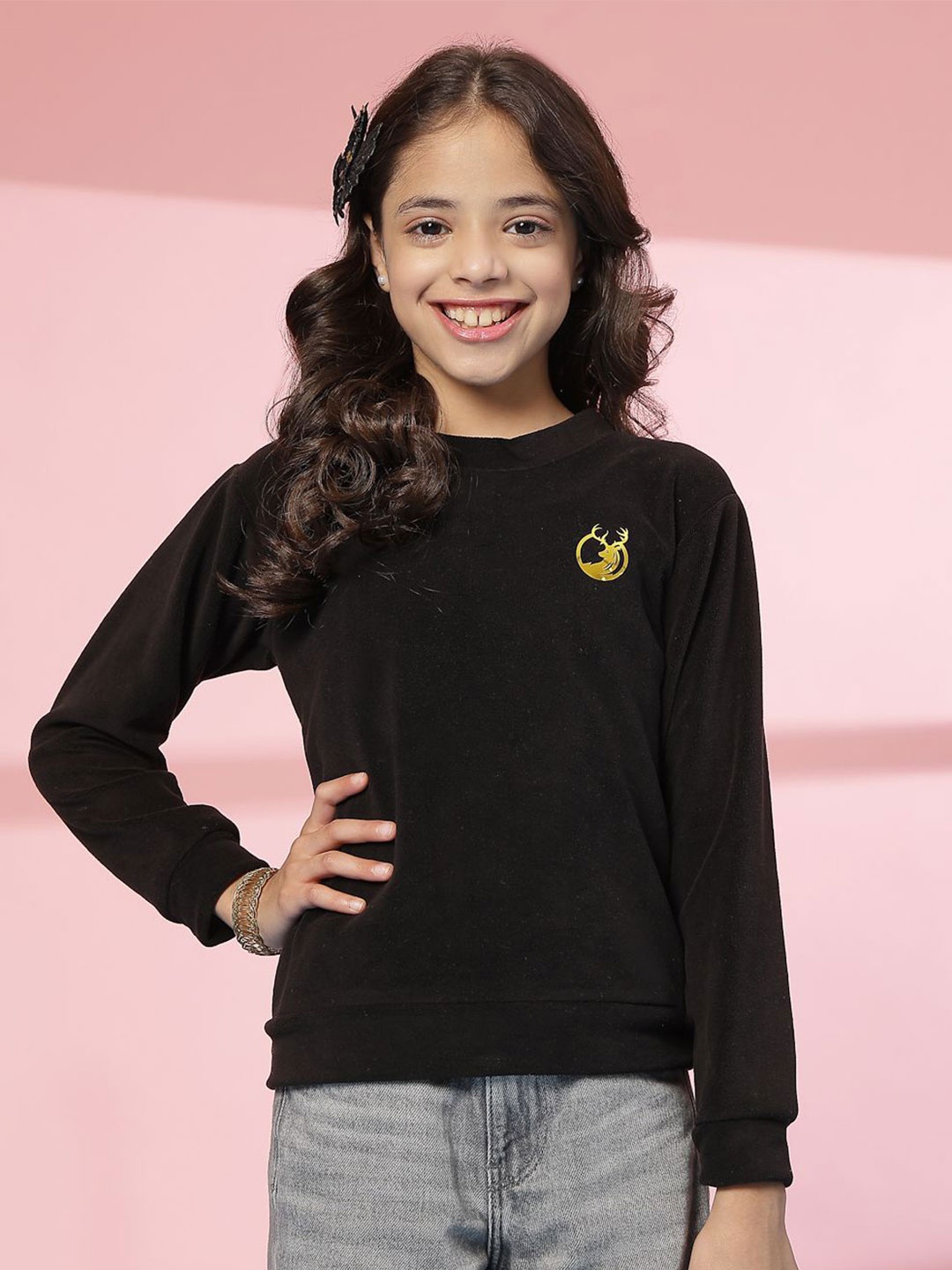 

Albion By CnM Girls Woollen Pullover with Applique Detail, Black