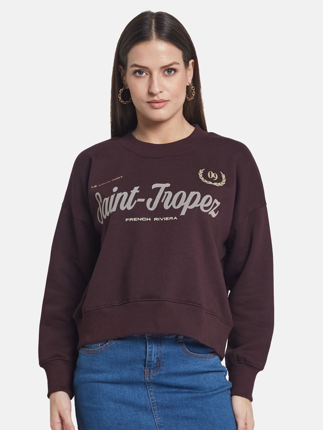 

METTLE Women Printed Sweatshirt, Maroon