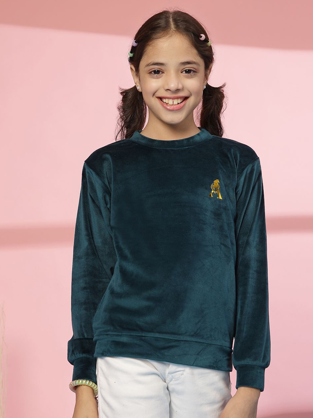 

Albion By CnM Girls Woollen Pullover Sweater With Applique Detail, Teal