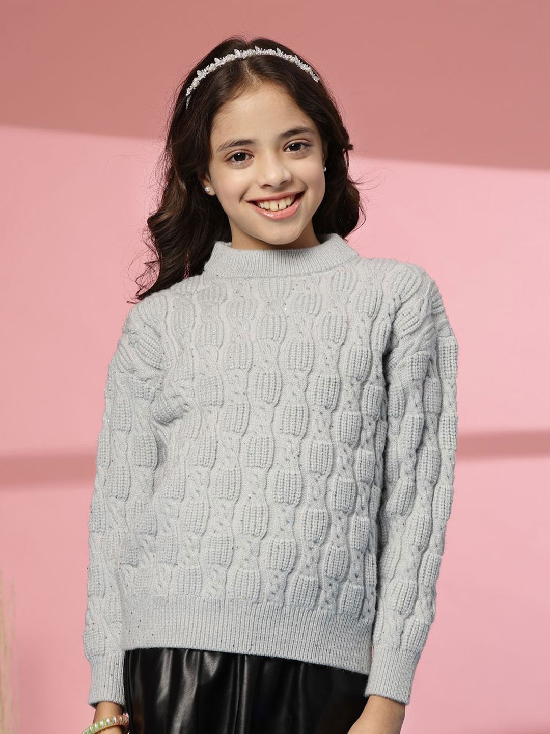 

Albion By CnM Girls Cable Knit Woollen Pullover, Grey