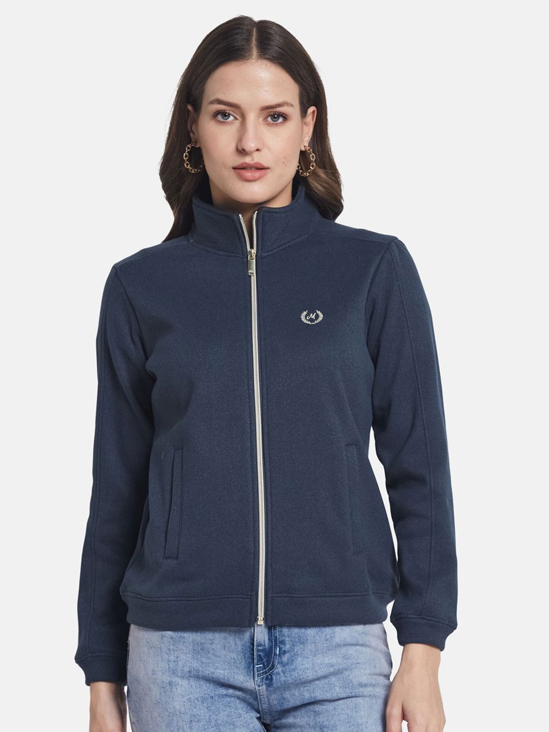 

METTLE Women Mock Collar Sweatshirt, Navy blue