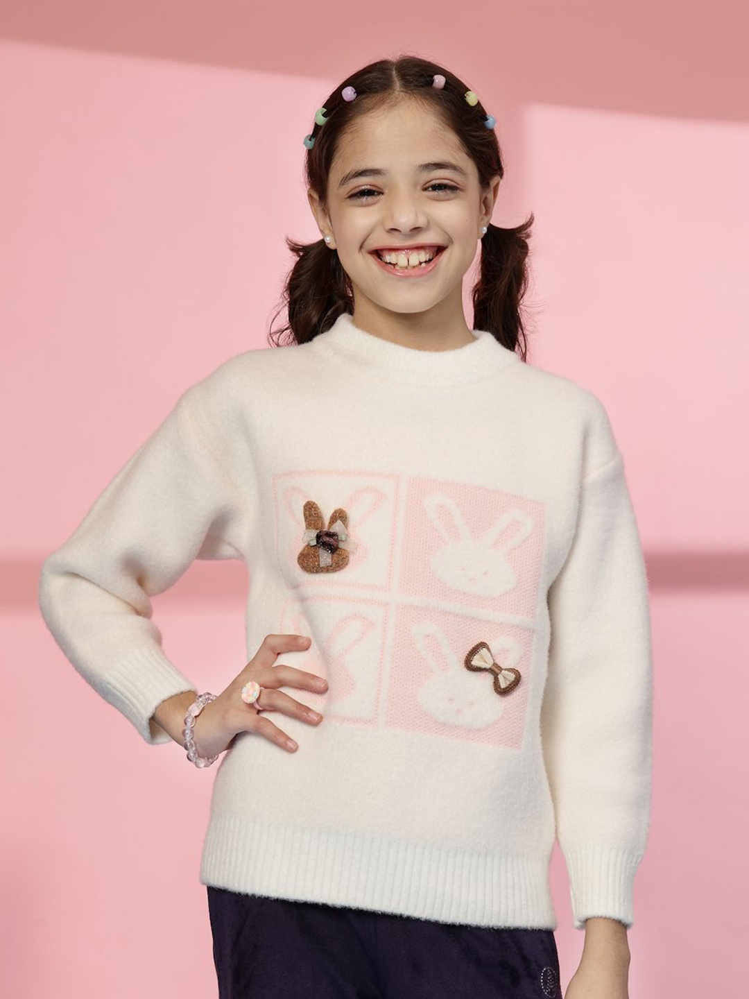 

Albion By CnM Girls Printed Pullover Sweaters, Pink