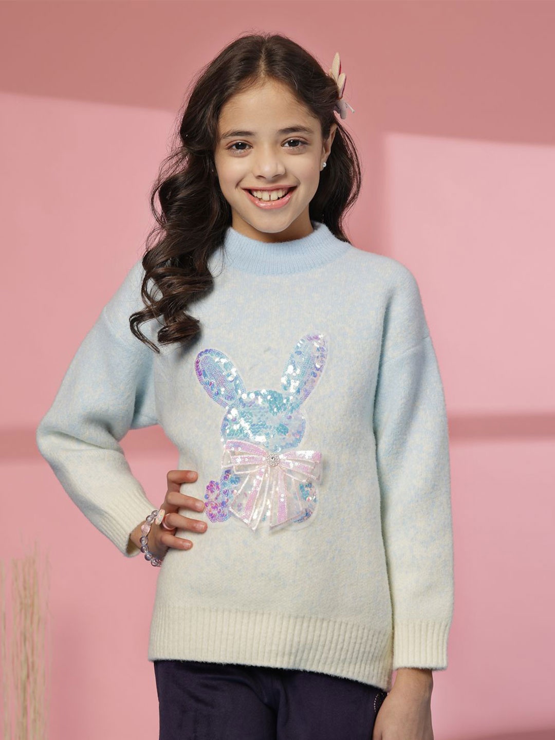 

Albion By CnM Girls Woollen Pullover with Embellished Detail, Blue