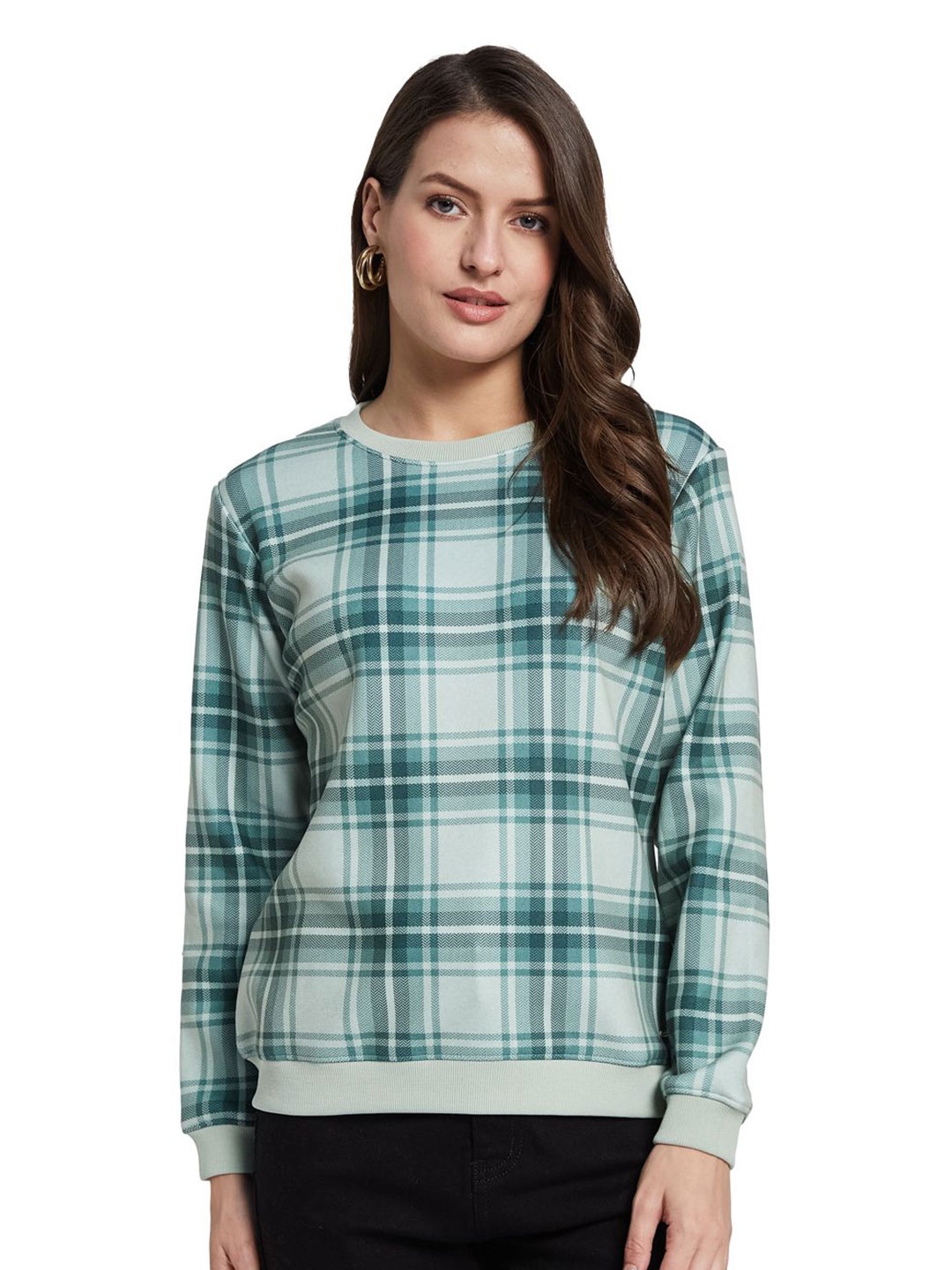 

METTLE Women Checked Sweatshirt, Blue