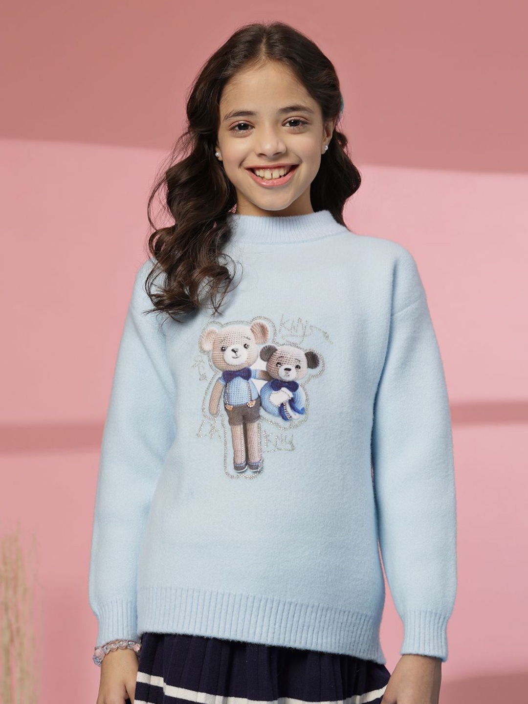 

Albion By CnM Girls Printed Woollen Pullover, Blue