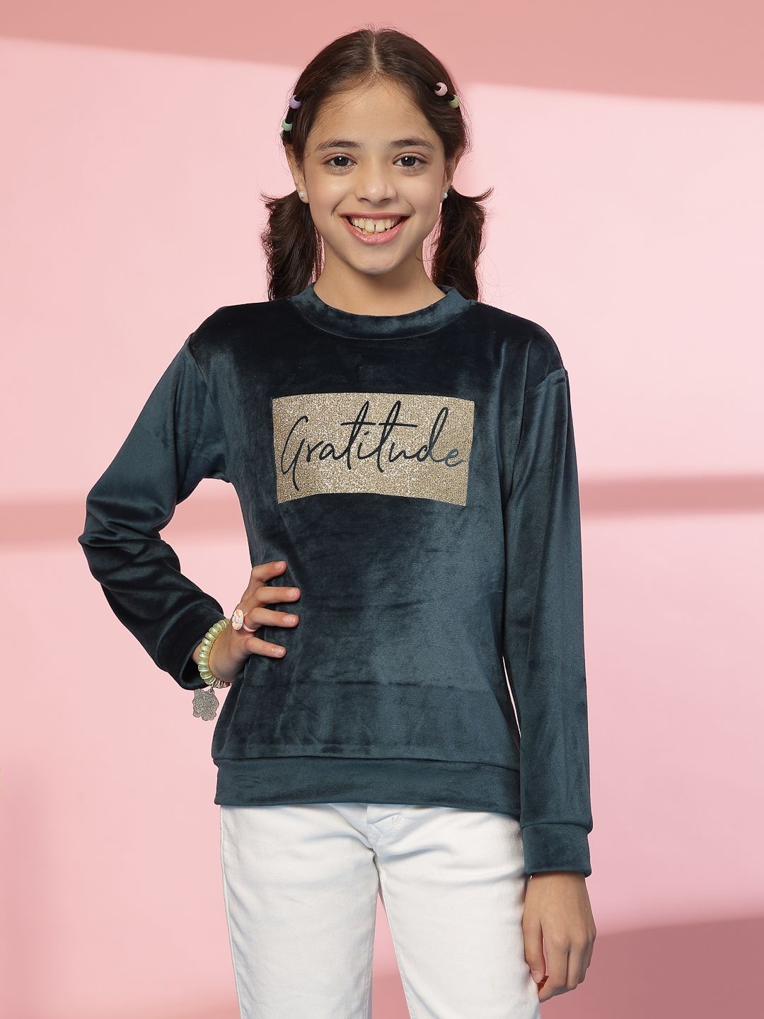 

Albion By CnM Girls Typography Printed Woollen Sweater Vest, Green