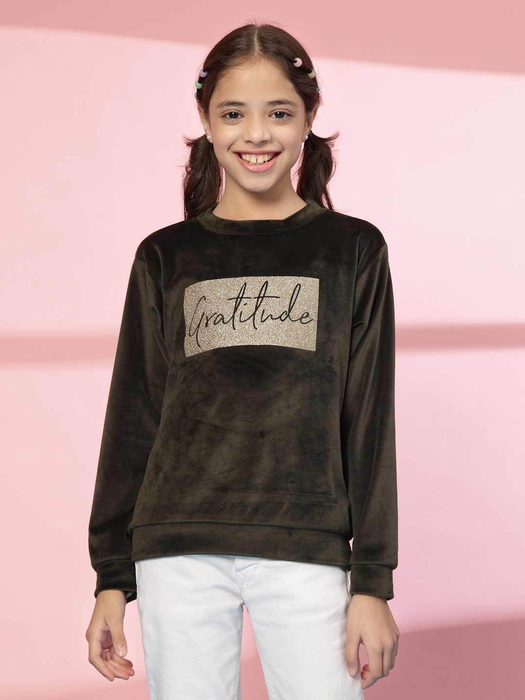 

Albion By CnM Girls Typography Printed Woollen Pullover Sweater, Olive