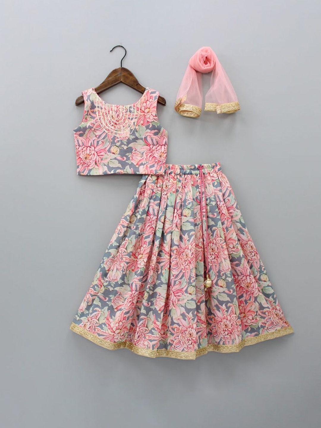 

BAESD Girls Floral Printed Ready to Wear Lehenga & Blouse With Dupatta, Pink