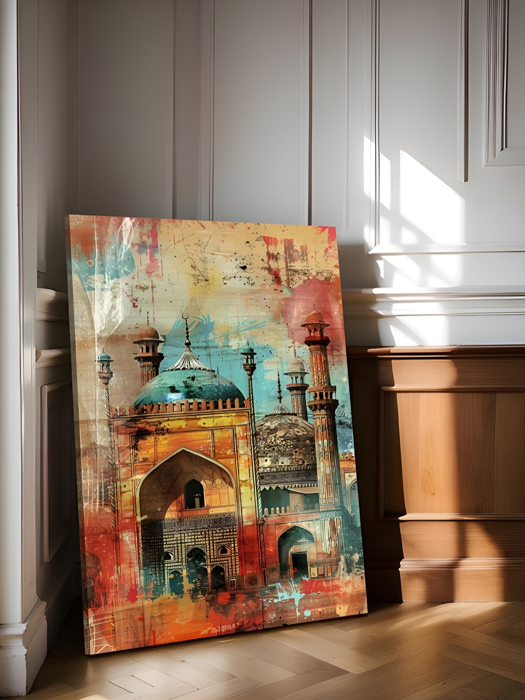 

Art Street Orange-Coloured & Blue Indian Mugal Stretched Canvas Wall Art