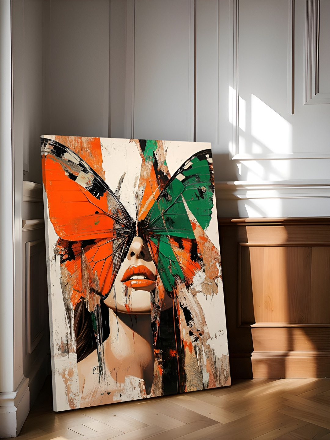 

Art Street White & Orange-Coloured Women Butterfly Stretched Canvas Wall Art