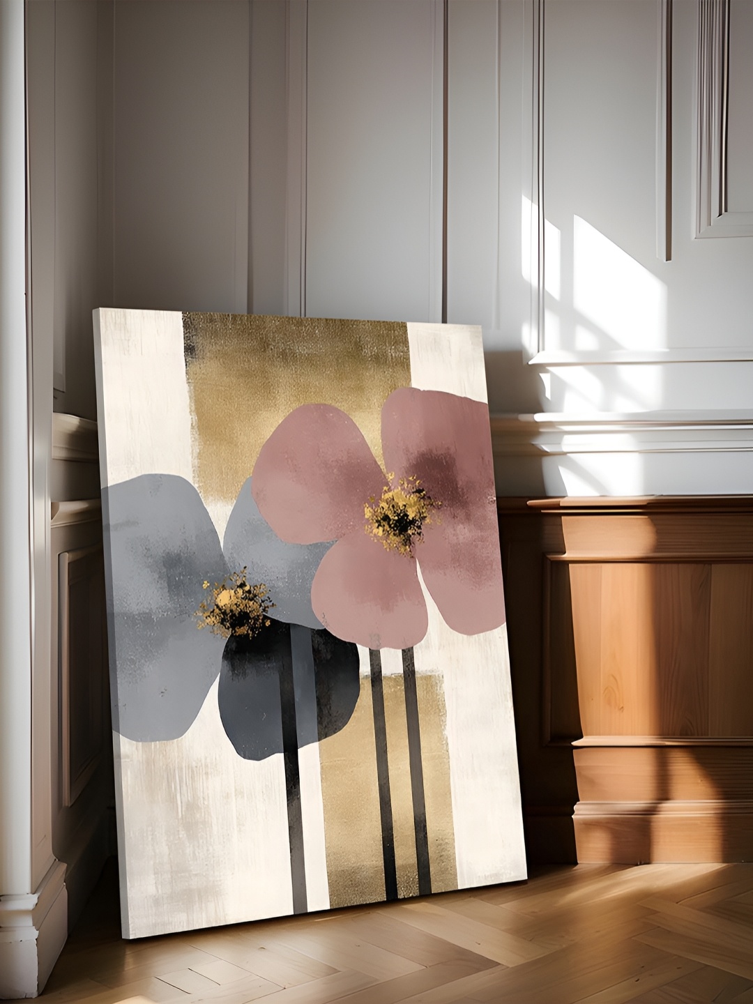 

Art Street White & Gold-Toned Minimalist Floral Stretched Canvas Wall Art