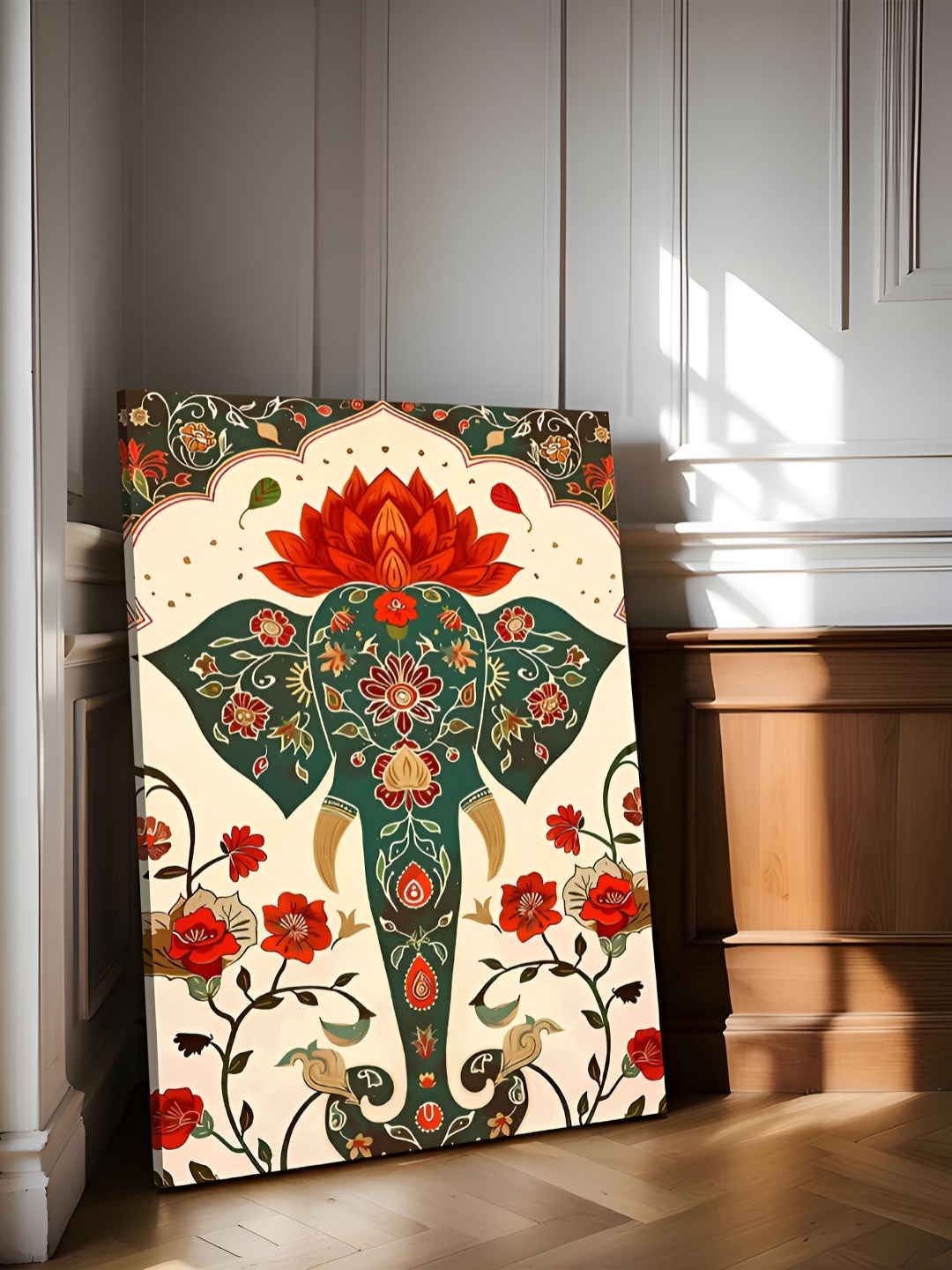 

Art Street Cream-Coloured & Green Elephant Stretched Canvas Wall Art