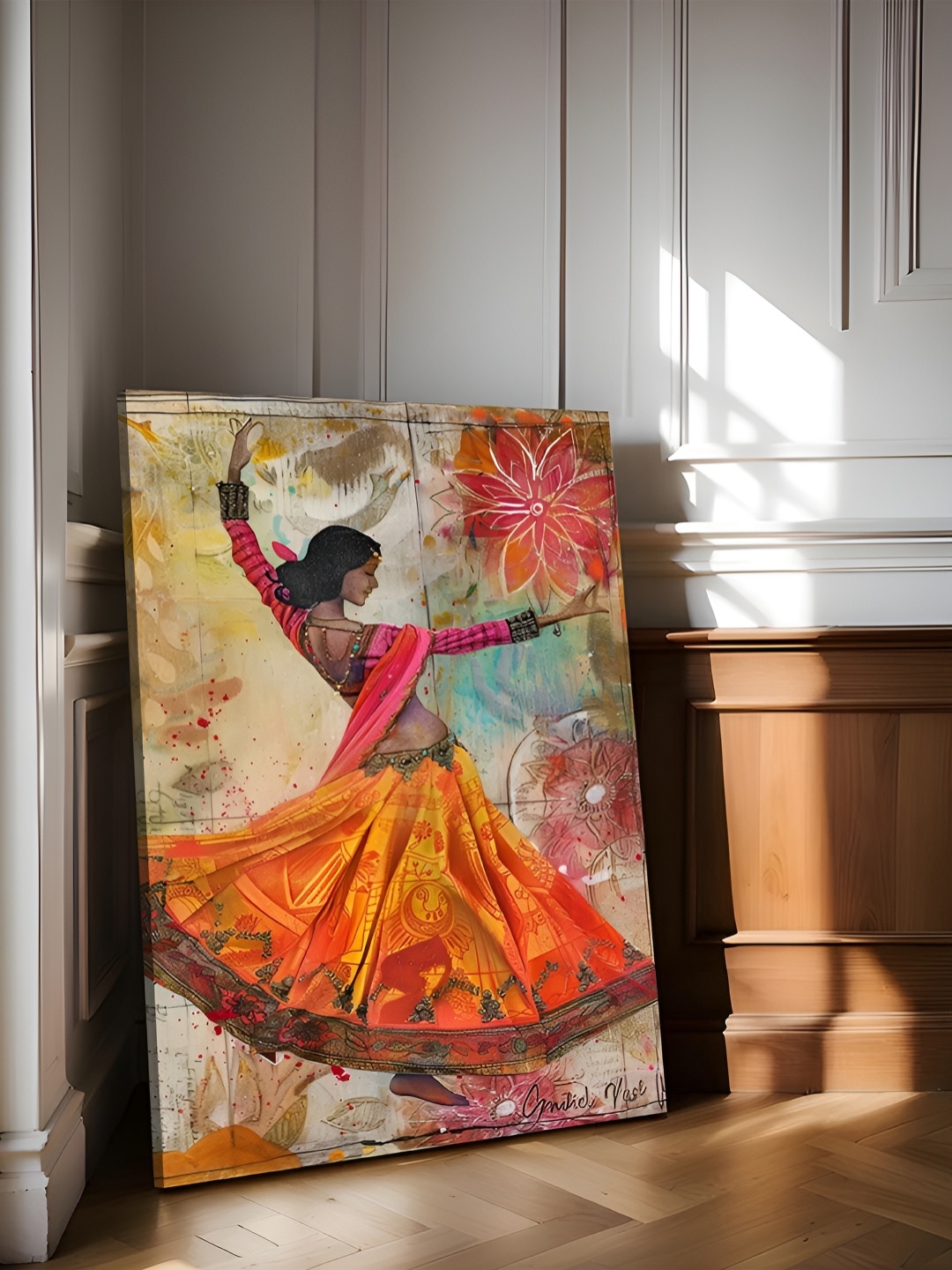 

Art Street Orange- Coloured & Beige Lady Kathak Dance Stretched Canvas Wall Art