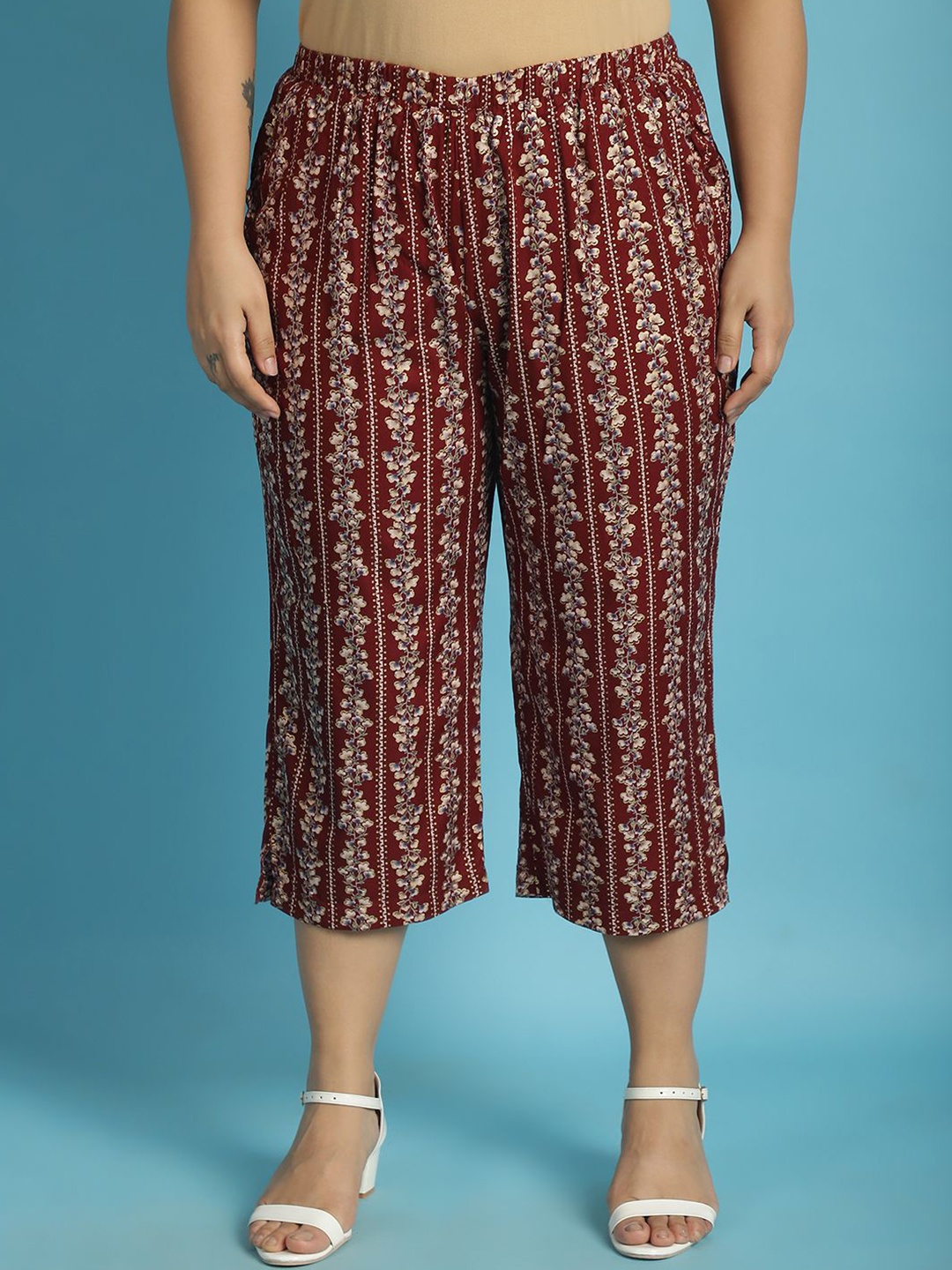 

theRebelinme Women Printed Capris Plus Size, Maroon