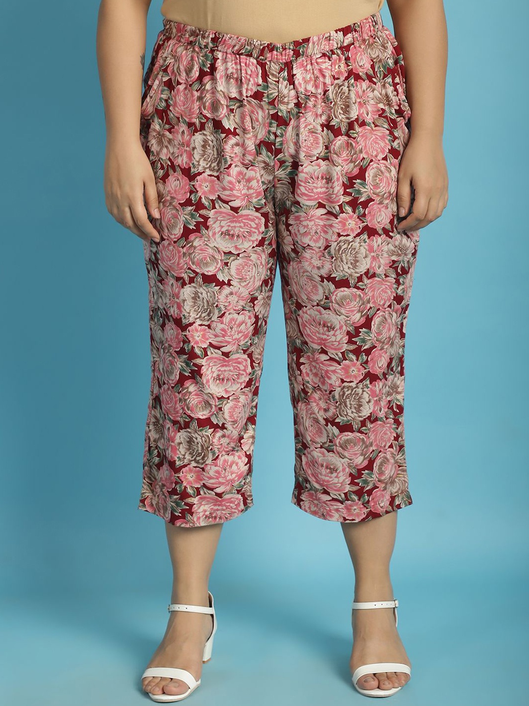 

theRebelinme Women Printed Capris, Maroon
