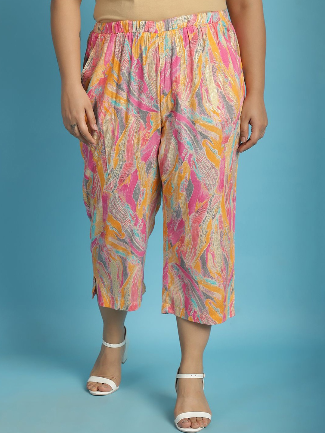 

theRebelinme Women Plus Size Printed Capris, Orange