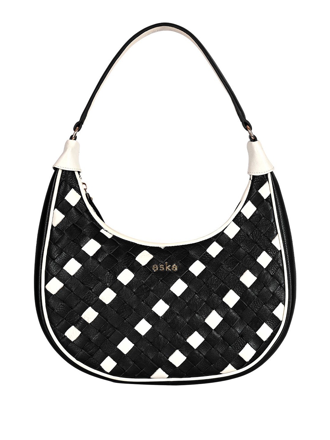 

Eske Women Geometric Printed Half Moon Leather Shoulder Bag, Black