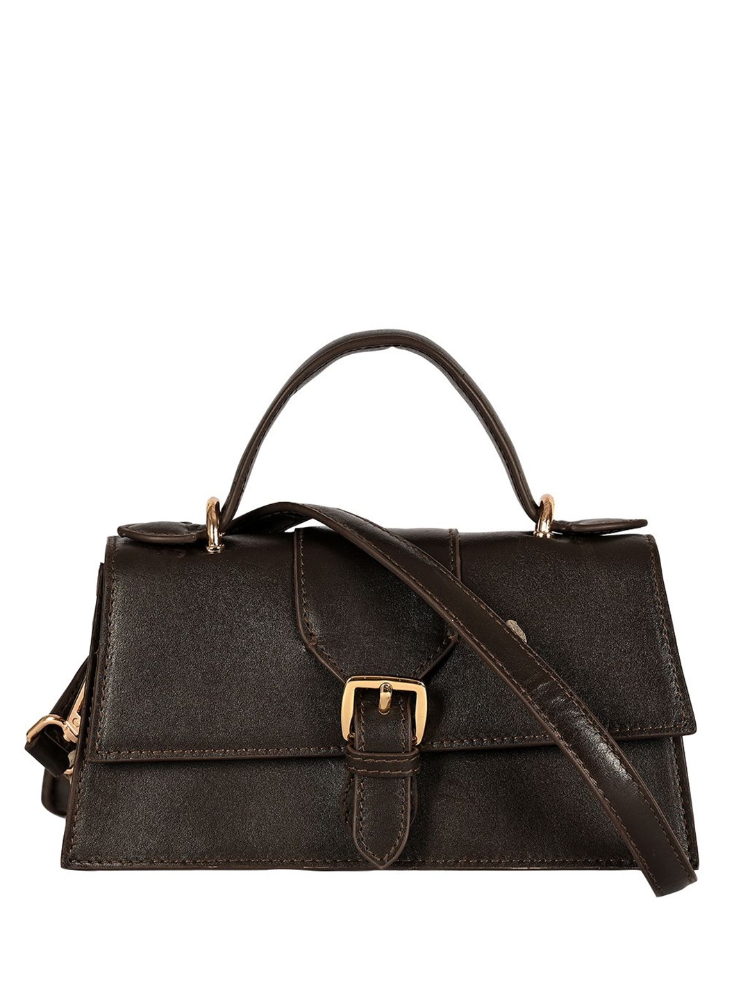 

Eske Women Solid Structured Leather Satchel Bag, Brown