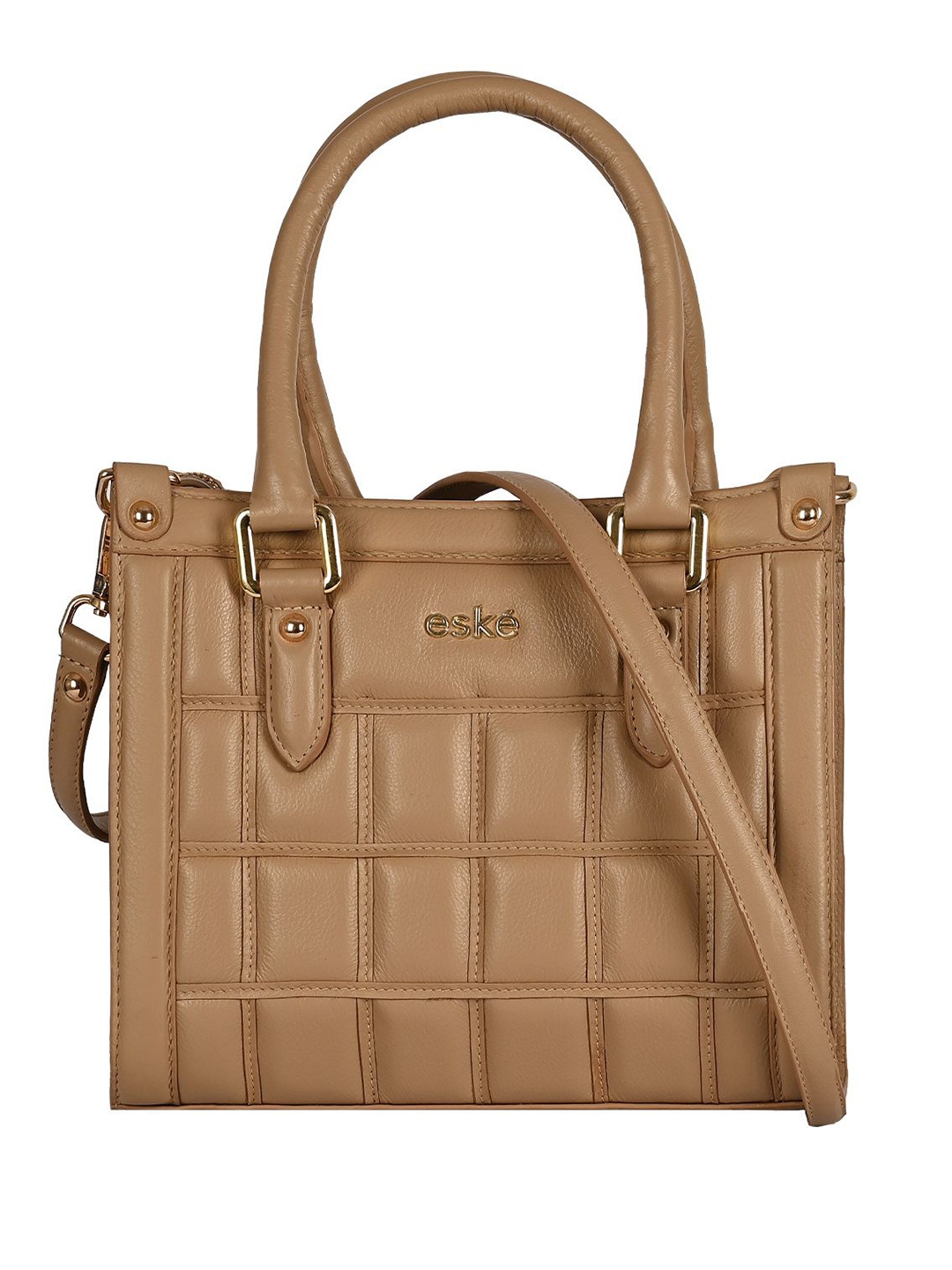 

Eske Women Solid Structured Leather Handheld Bag, Beige