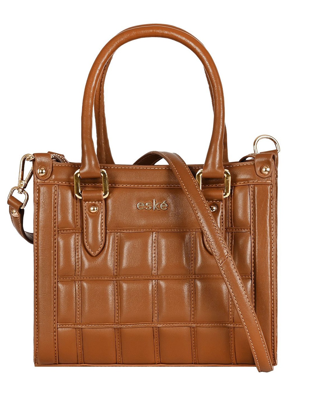 

Eske Women Solid Structured Leather Handheld Bag, Brown