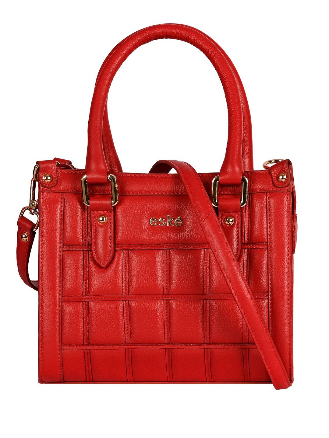 

Eske Women Solid Structured Leather Handheld Bag, Red