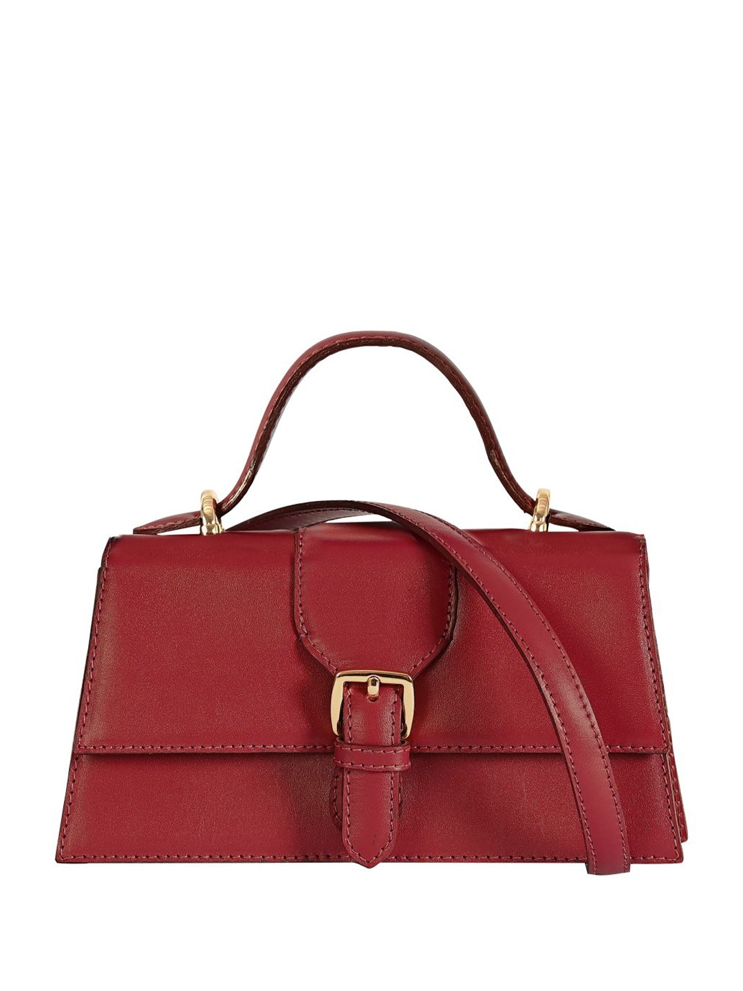 Eske Women Solid Structured Leather Satchel Bag, Maroon
