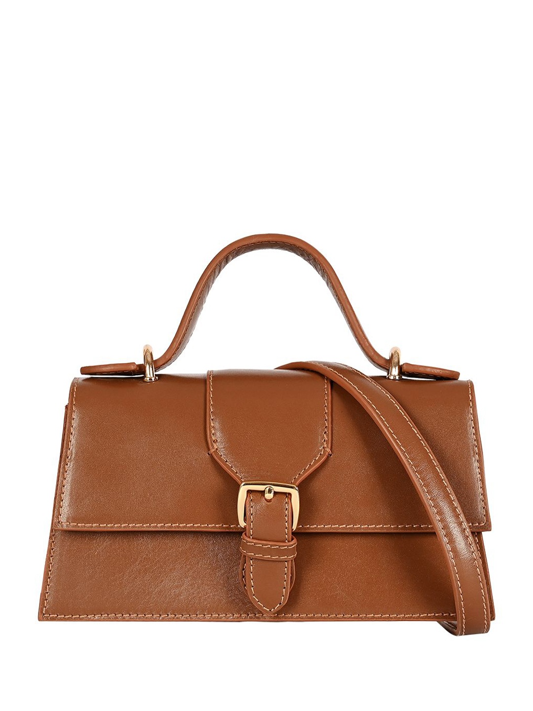 

Eske Women Solid Structured Leather Satchel Bag, Brown