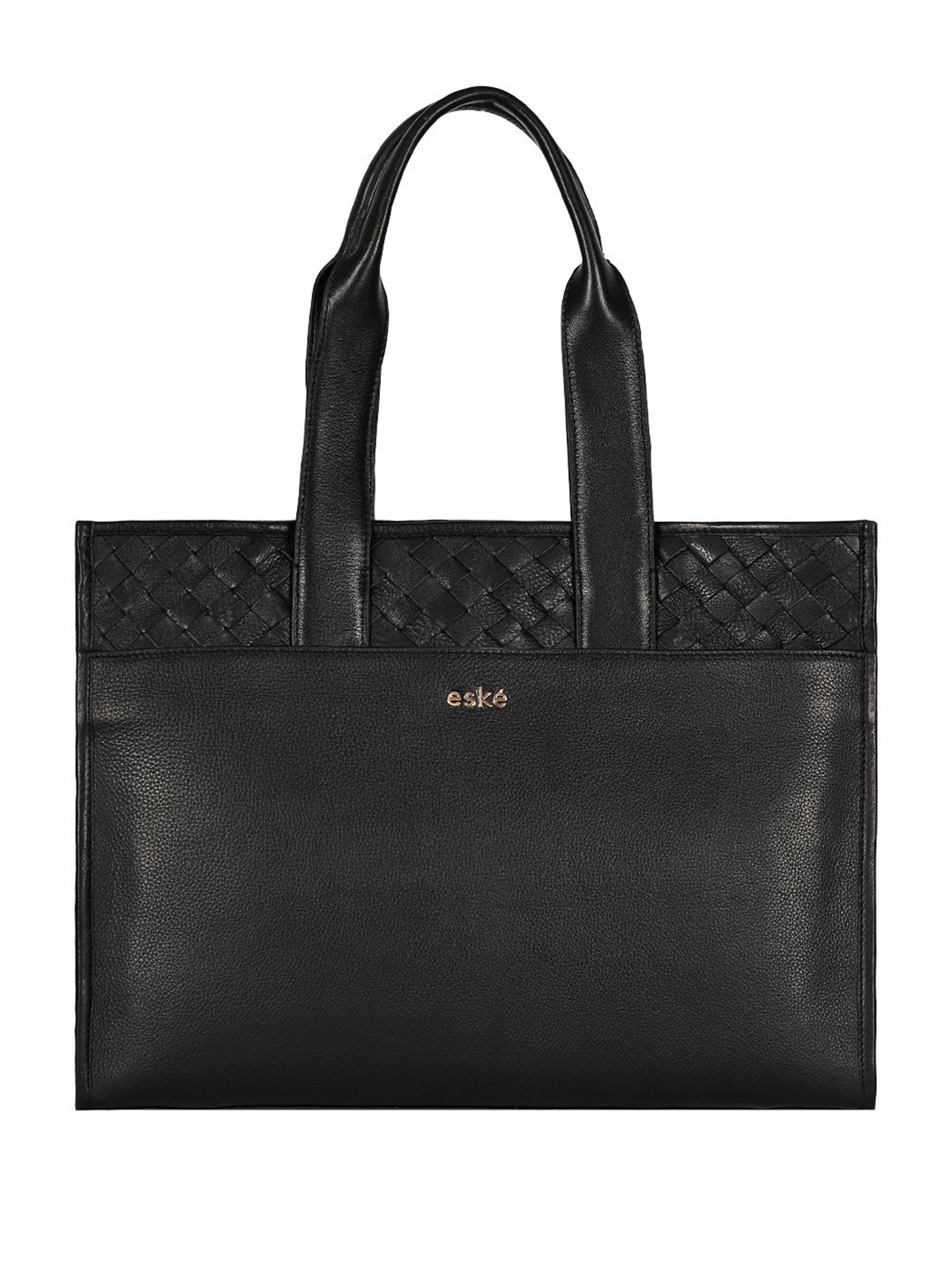 Eske Women Solid Structured Leather Handheld Bag, Black