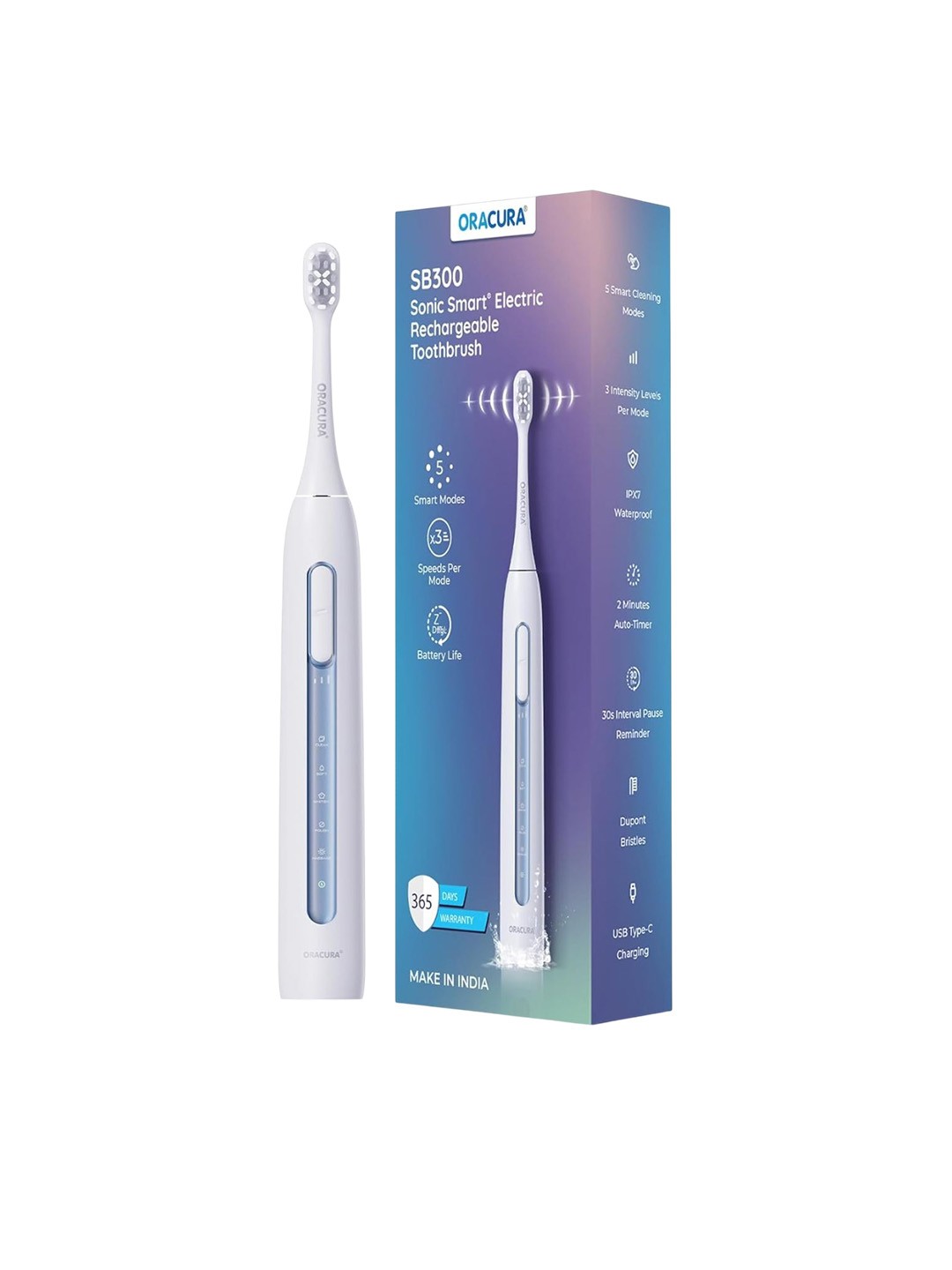

ORACURA SB300 Sonic Smart Electric Rechargeable Soft Dupont Bristles Toothbrush - Blue