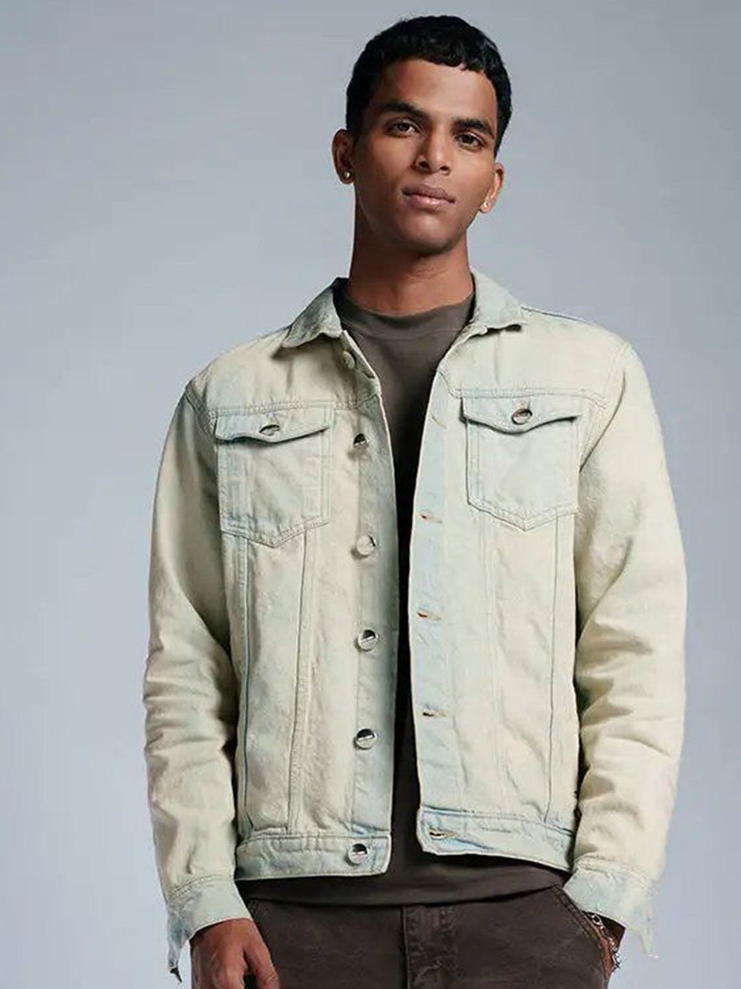 

FREAKINS Men Spread Collar Washed Self Design Cotton Casual Denim Jacket, Blue