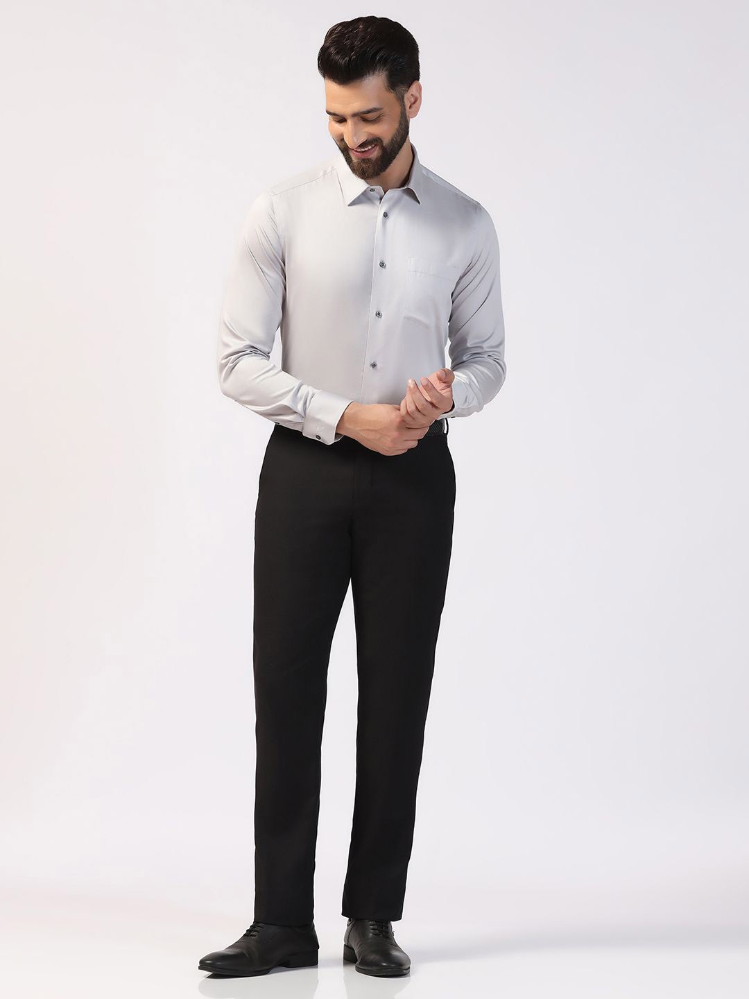 

Blackberrys Men India Slim Spread Collar Solid Cotton Slim Fit Formal Shirt, Grey