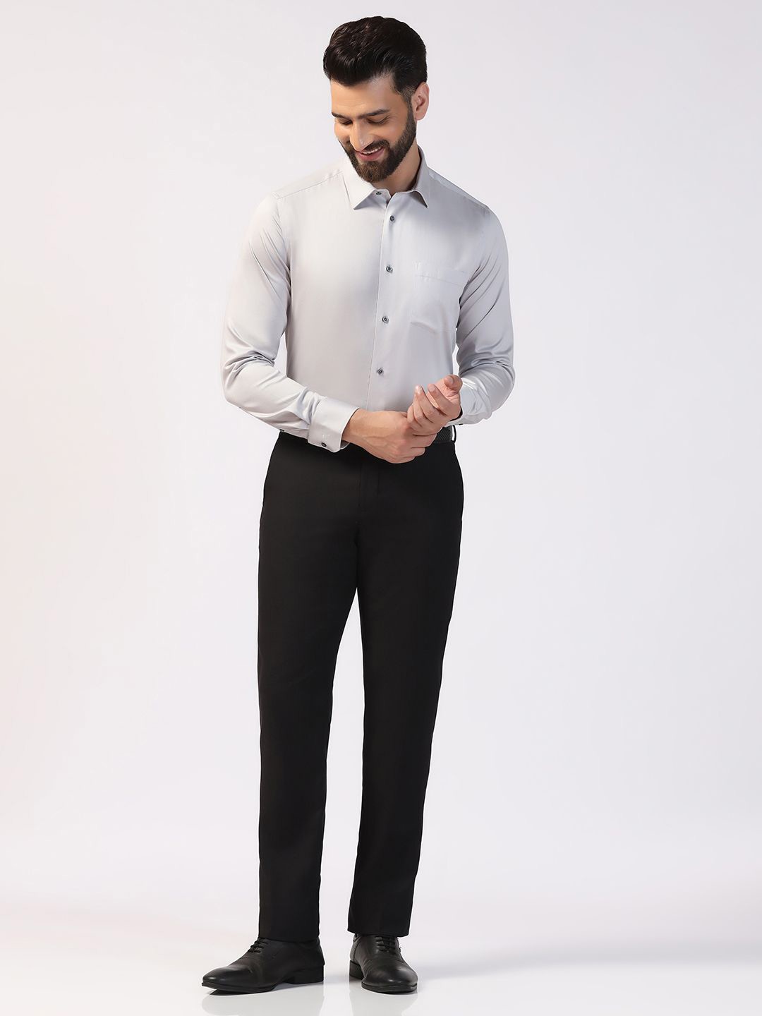 

Blackberrys Men India Slim Spread Collar Solid Cotton Slim Fit Formal Shirt, Grey