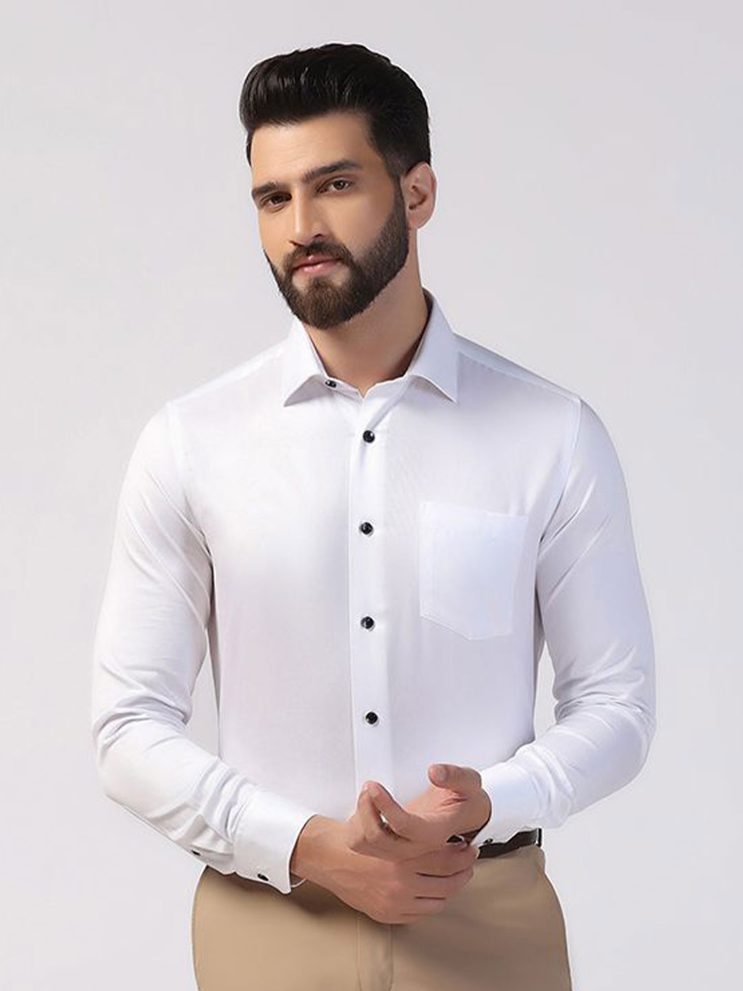 

Blackberrys Men India Slim Spread Collar Solid Cotton Slim Fit Formal Shirt, White