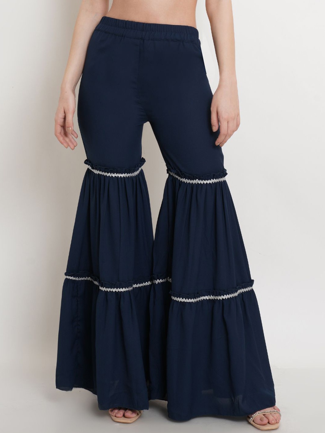 

Popwings Women Relaxed Fit Mid-Rise Trousers, Navy blue