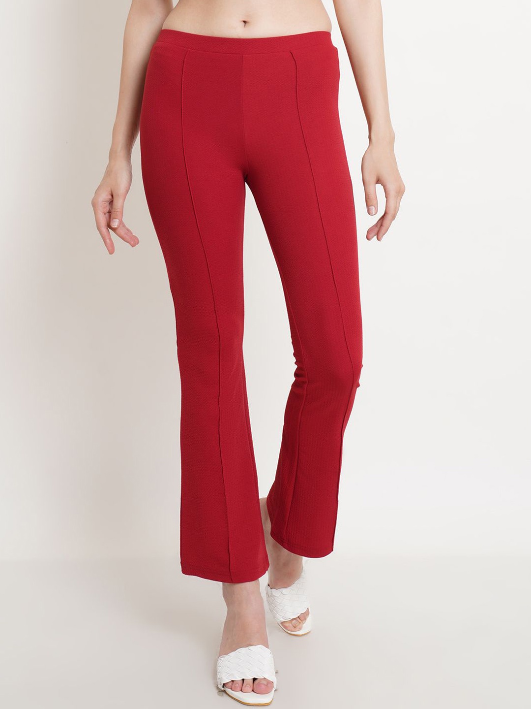 

Popwings Women Easy Wash Bootcut Trousers, Maroon