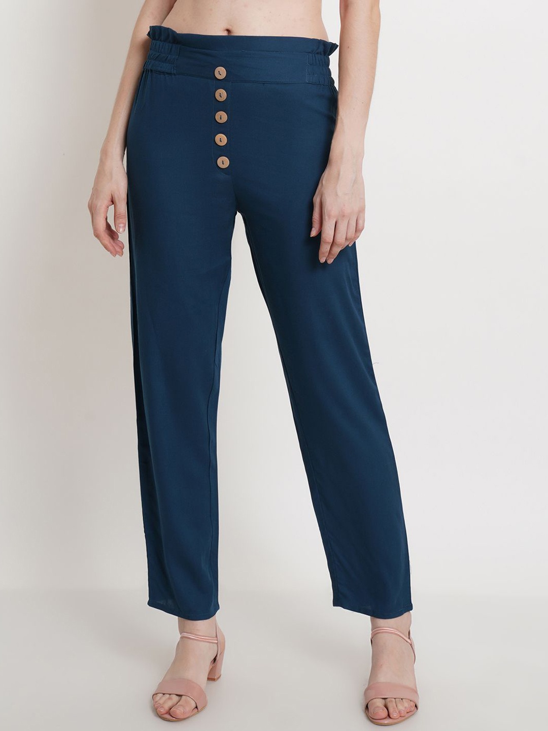 Popwings Women Regular Fit Easy Wash Trouser, Teal