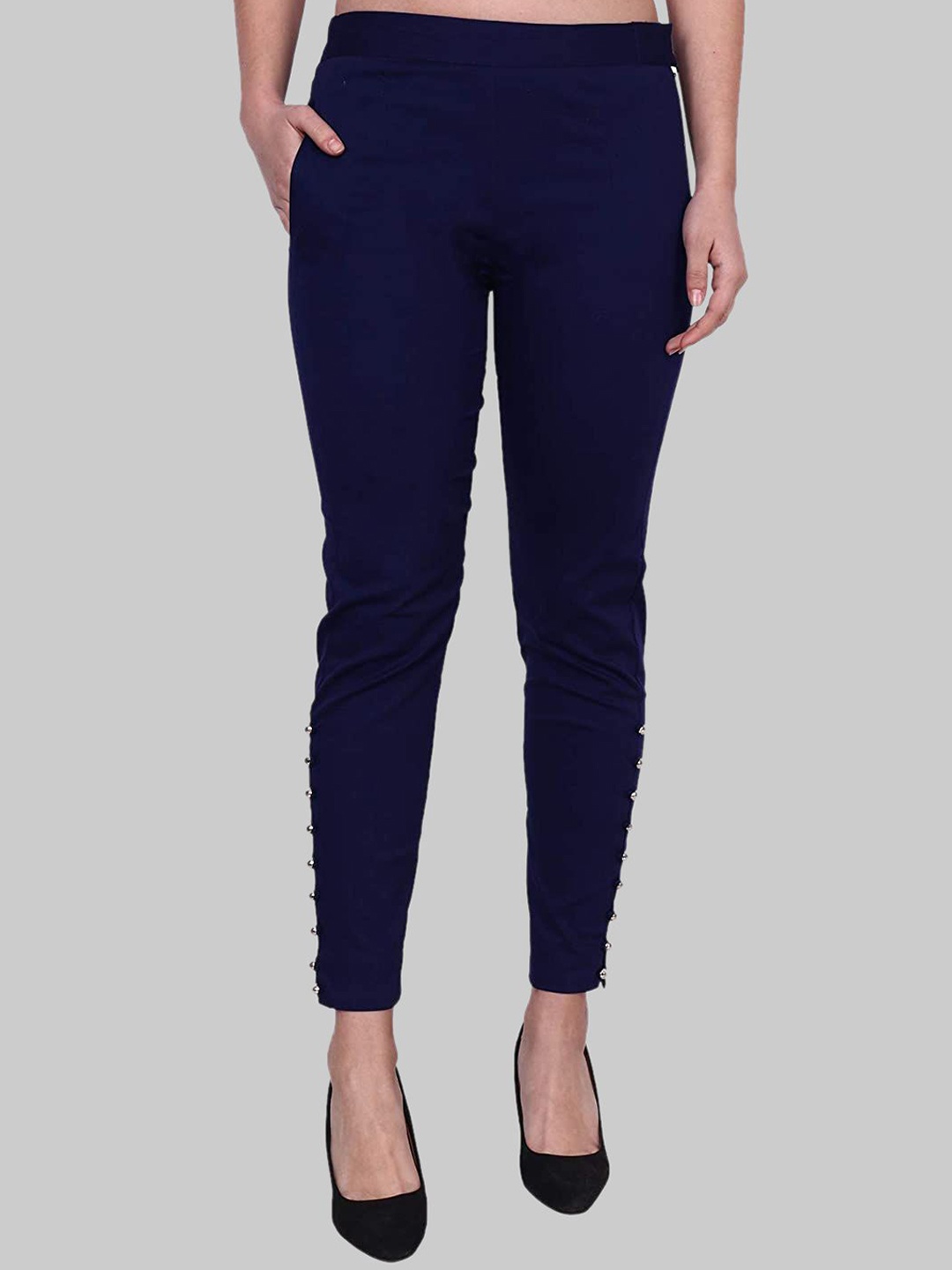 

Popwings Women Mid-Rise Smart Fit Trousers, Navy blue