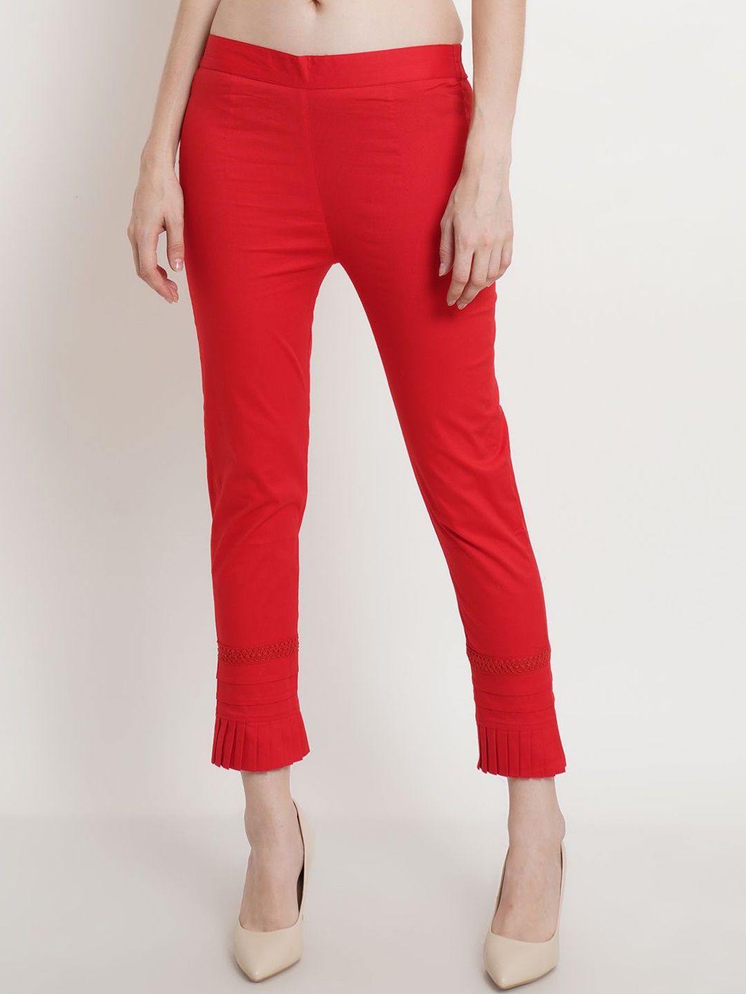 

Popwings Women Cotton Regular Trousers, Red