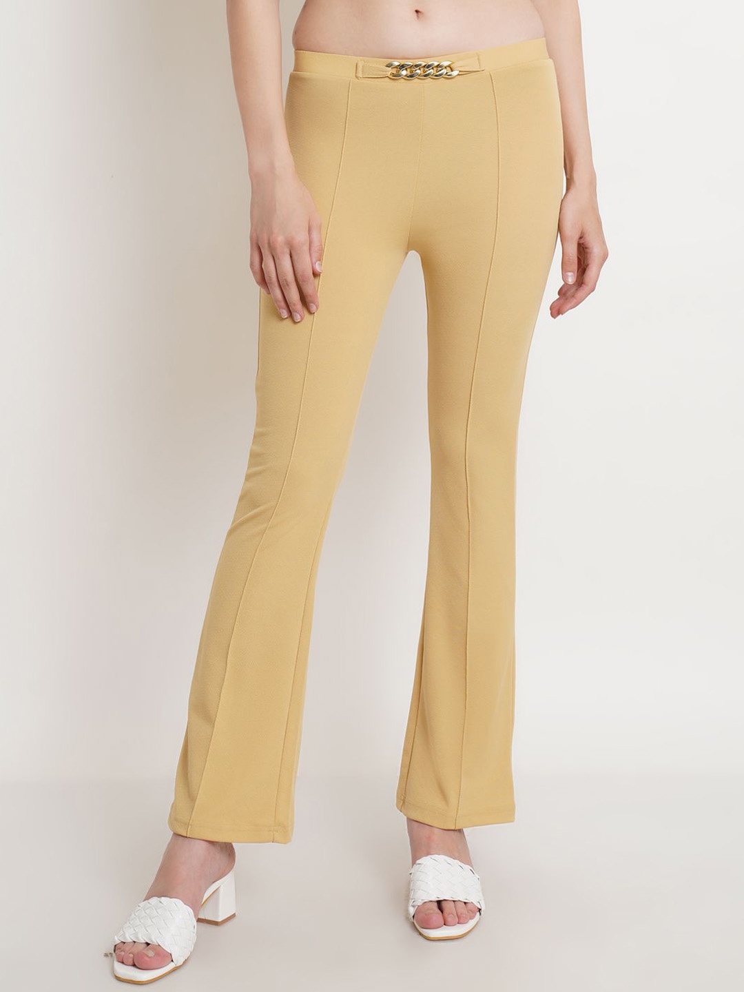 

Popwings Women Relaxed Mid-Rise Bootcut Trouser, Gold